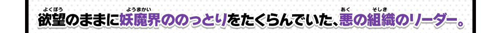 欲望のままに妖魔界ののっとりをたくらんでいた、悪の組織のリーダー。