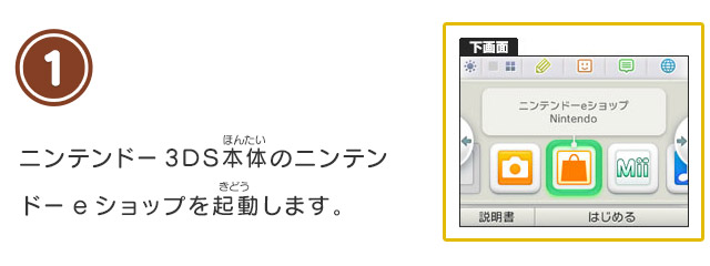 1 ニンテンドー3DS本体のニンテンドーeショップを起動します。