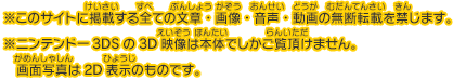 ※このサイトに掲載する全ての文章・画像・音声・動画の無断転載を禁じます。※ニンテンドー3DSの3D映像は本体でしかご覧頂けません。画面写真は2D表示のものです。