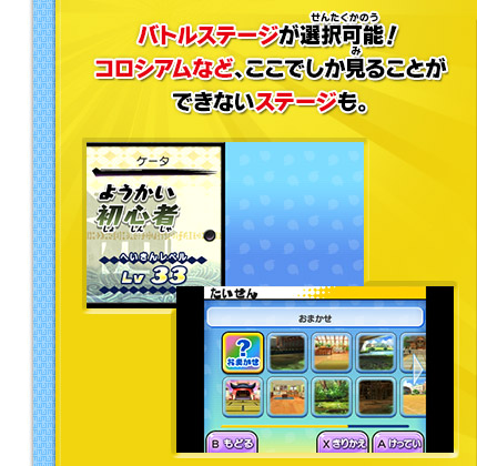 バトルステージが選択可能！コロシアムなど、ここでしか見ることができないステージも。