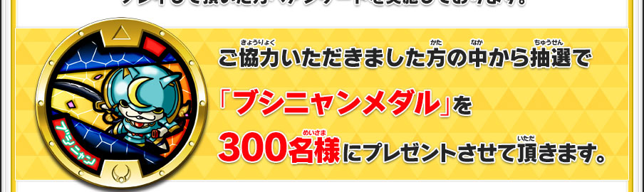 ご協力いただきました方の中から抽選で「ブシニャンメダル」を300名様にプレゼントさせて頂きます。