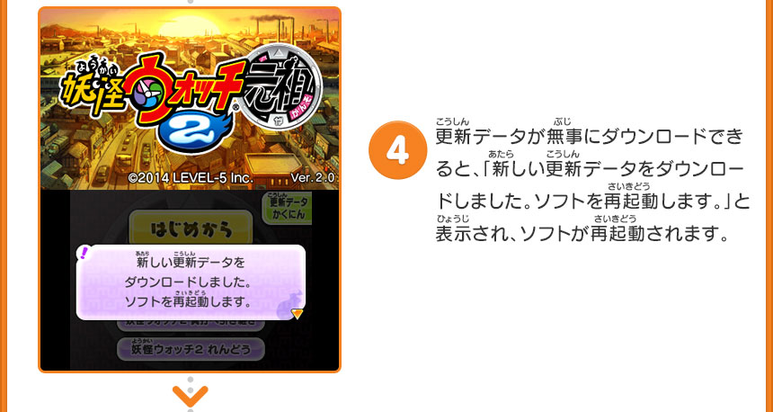 4）更新データが無事にダウンロードできると、「新しい更新データをダウンロードしました。ソフトを再起動します。」と表示され、ソフトが再起動されます。