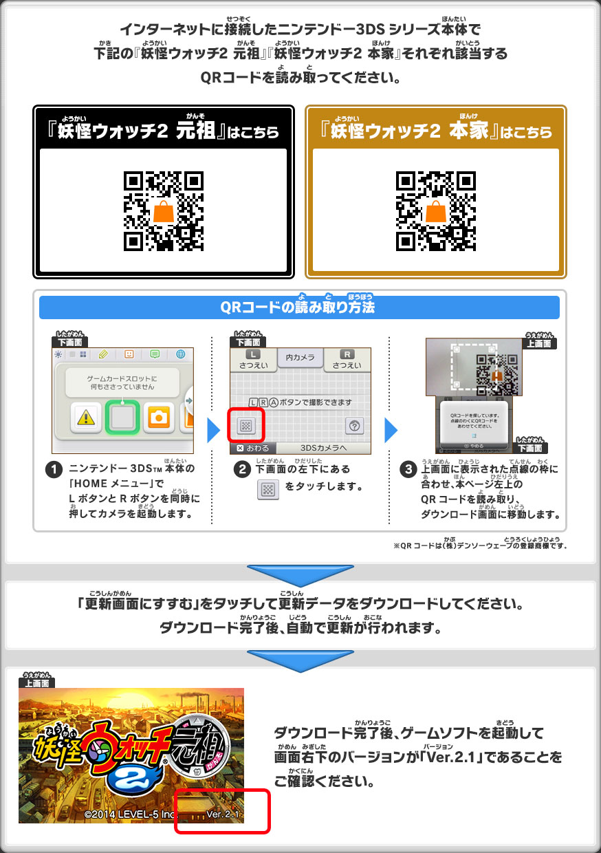 更新データのダウンロード方法 妖怪ウォッチ2 元祖 本家 真打